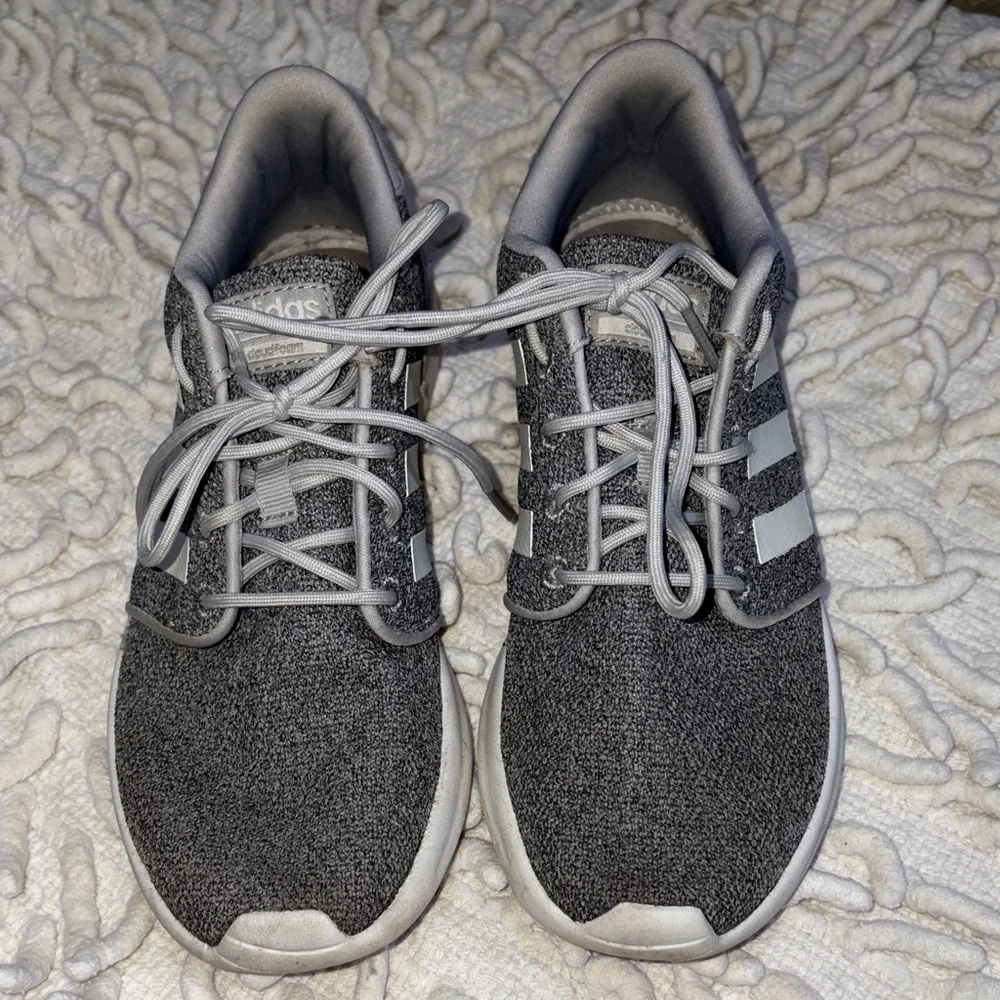 adidas Gray Knit Sneakers with White Three-Stripes - Picture 2 of 8